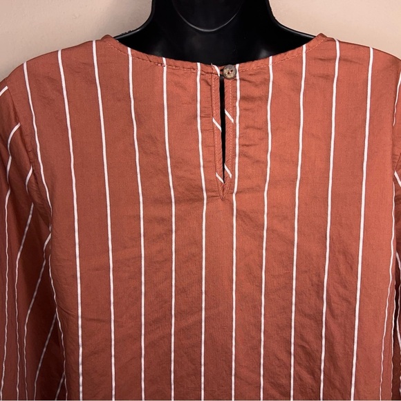 Medium Sweet Claire Salmon Mauve White Striped Top 3/4 Sleeve Textured - Picture 12 of 15